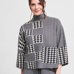 Joseph Ribkoff Womens Black & White Houndstooth Patchwork Sweater